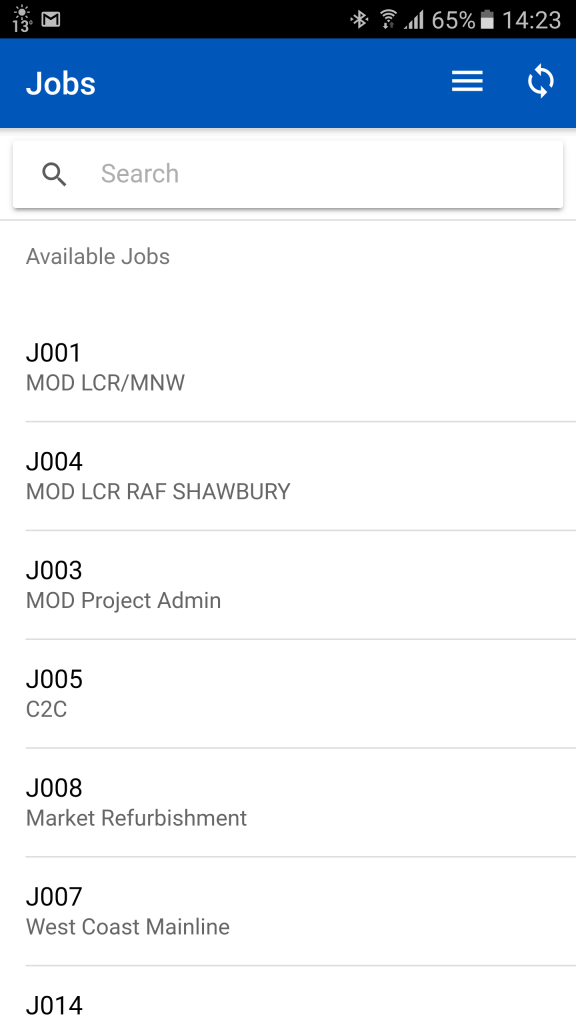 Job List Screen